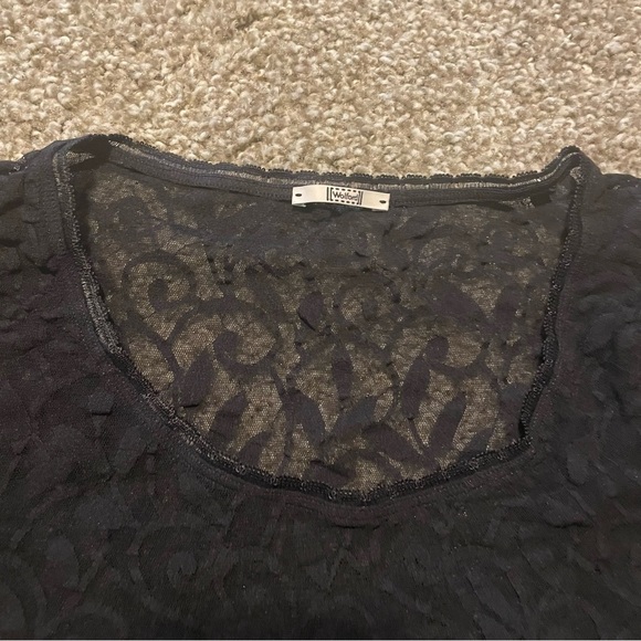 Y2K Wolford sheer lace black short sleeve top micro grunge witchy goth boho edgy - Picture 2 of 3